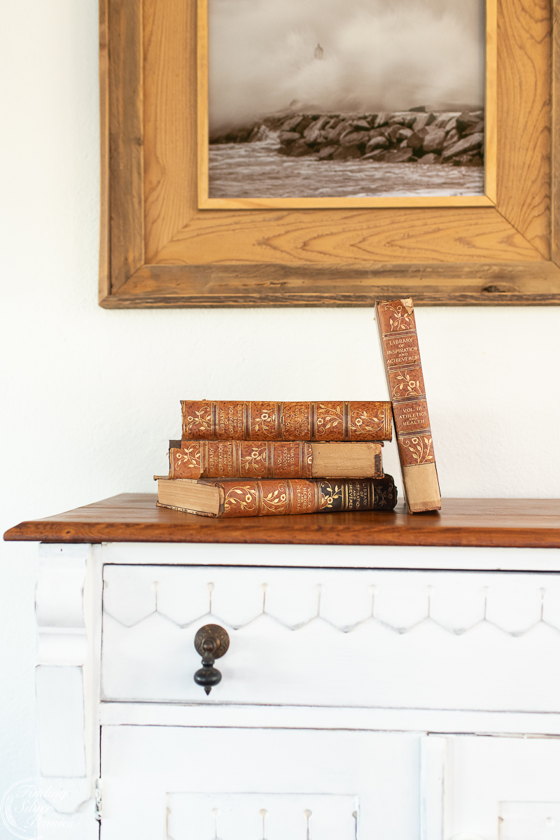 White painted cabinet with old books